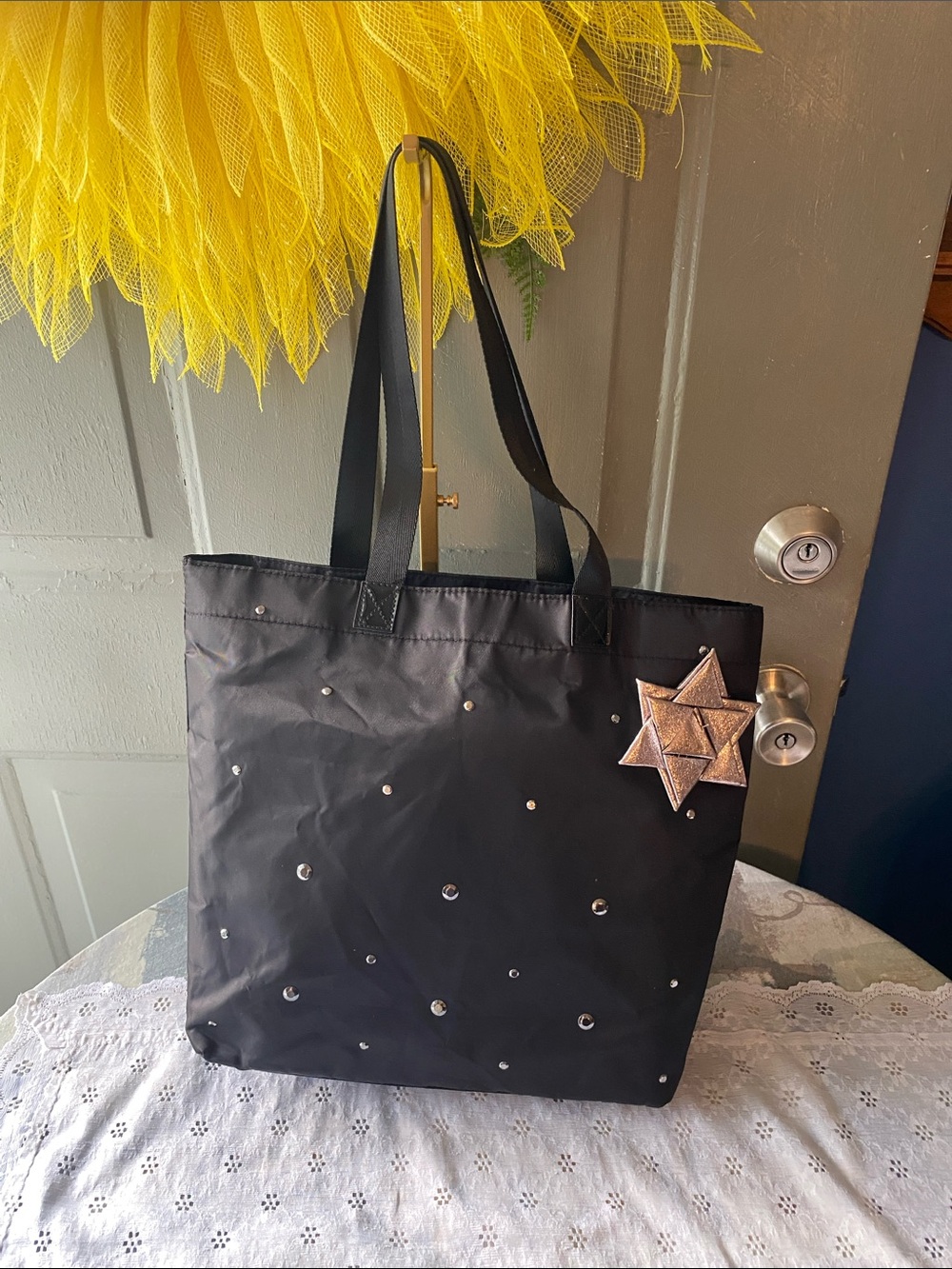 Bath & Body Works Black Tote with Silver Studs and Star Patch